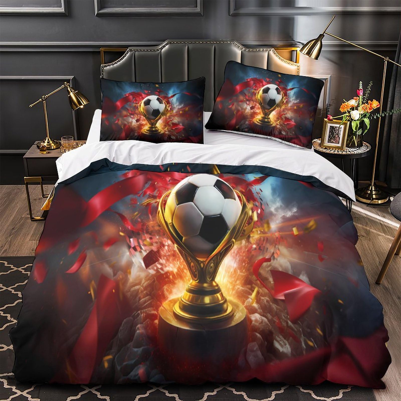 Parure de lit football 3d pour chambre d'enfant passionné en super king