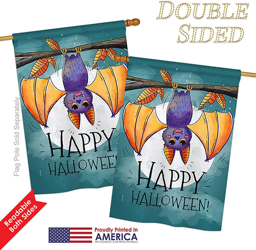 Breeze Decor H112076 Happy Halloween Bat Vertical House Flag, 28" x 40", Multicolor