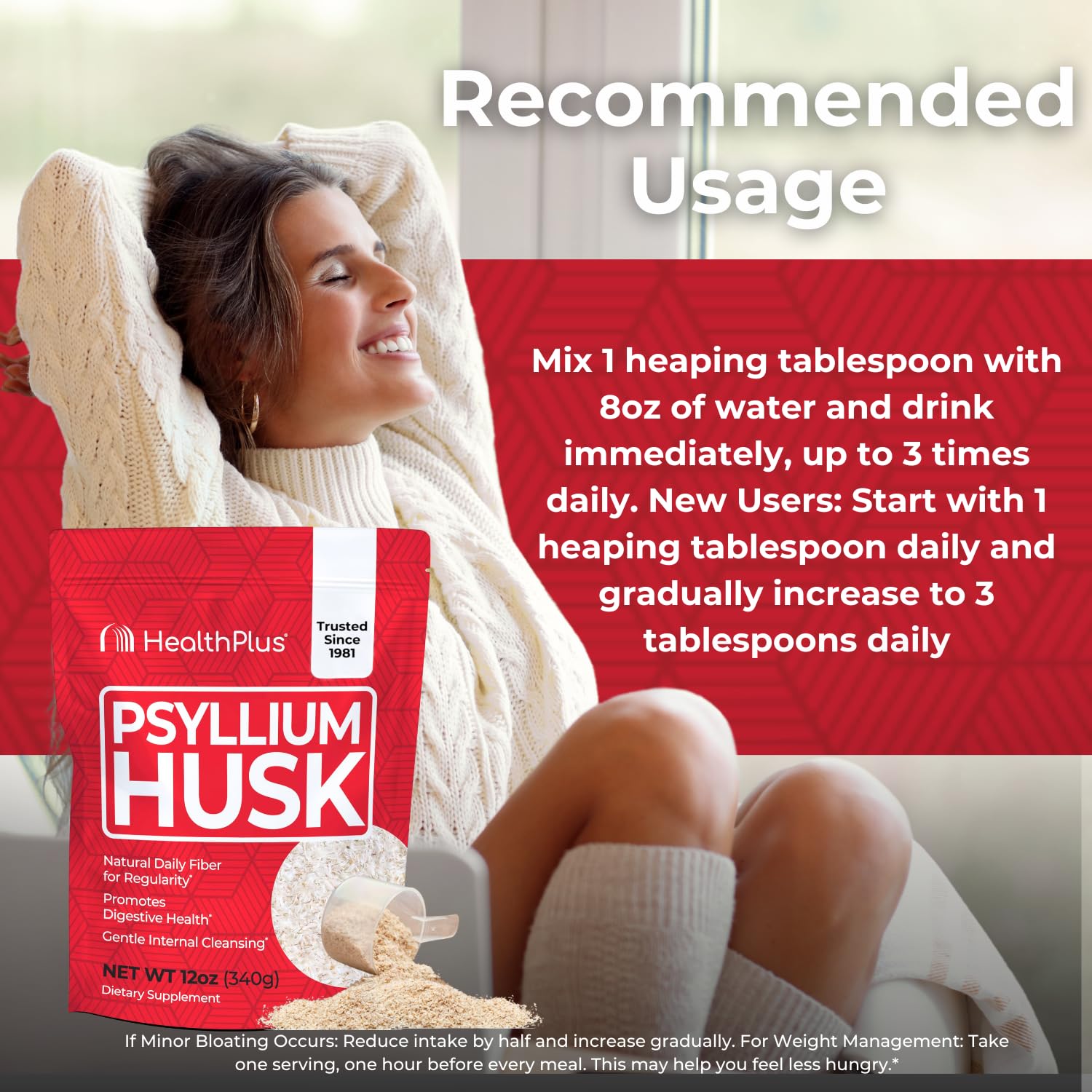 Health Plus Psyllium Husk Fiber Supplement, 12 oz, 48 Servings — Amazon image 4