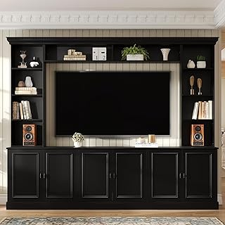 LUMISOL Entertainment Wall Unit Set with Bookshelf and Bridge, 4-Piece M...