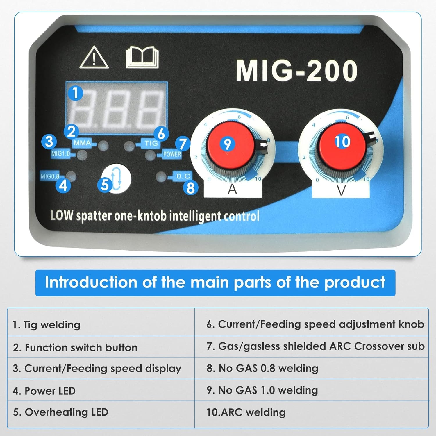 Soldador Inverter 200A 220V ARC/MIG/TIG 3 en 1 Máquina de Soldar IGBT Inverter Soldadora Soldadora Portátil Electrodo Grupo de Soldar, Pinza de Tierra, Máscara, Cepillo