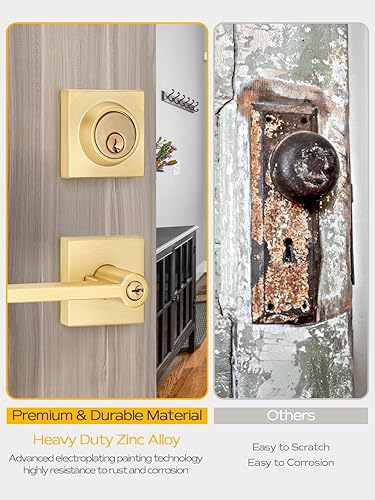 Miniatura 9 de EHOMEWARE Paquete de 3 manijas de puerta doradas, pomos de puerta resistentes para interior de dormitorio y baño, manijas de puerta de privacidad de