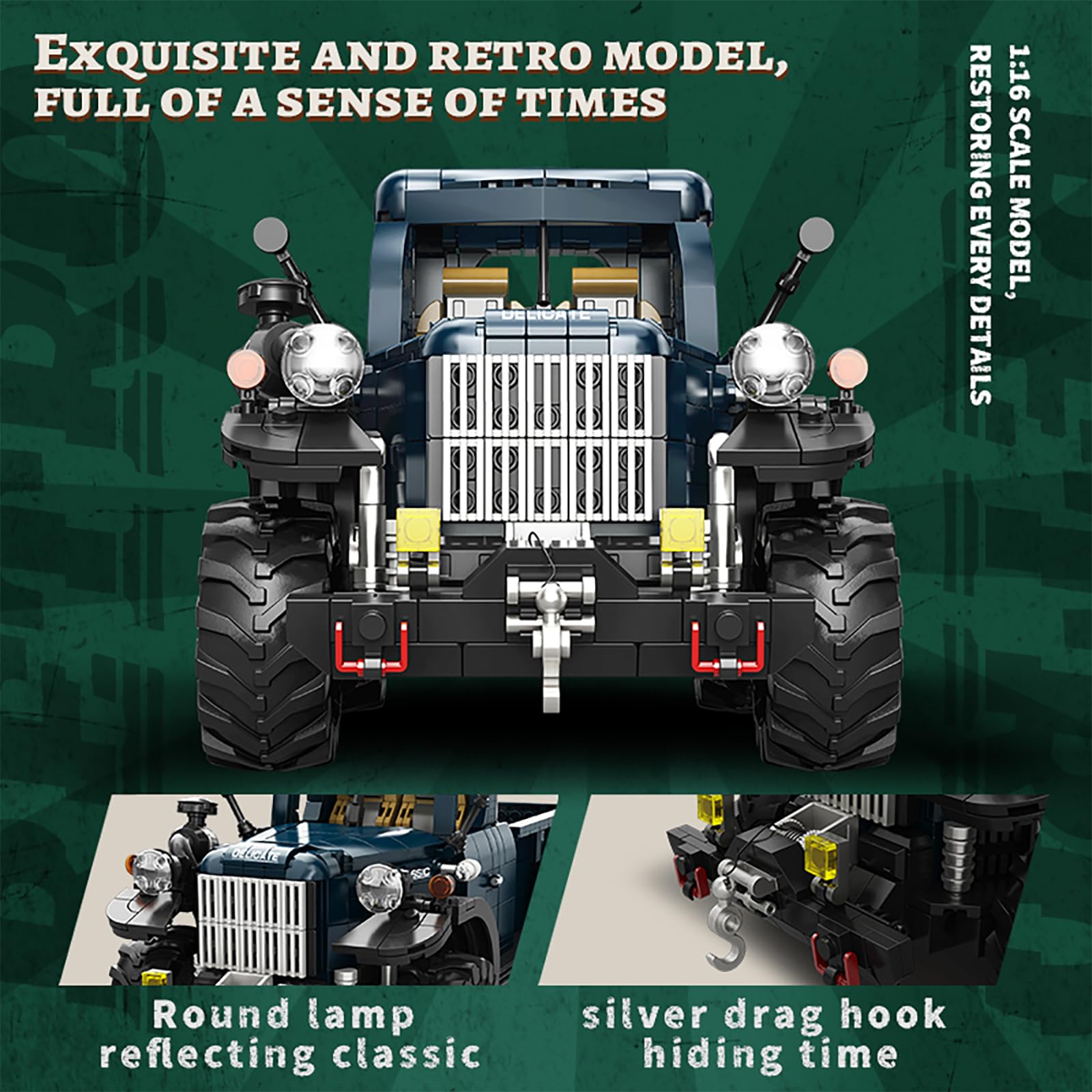 Kit de construction de camionnette rétro pour adulte, voiture vintage technique 1:16 avec partie multifonction, véhicule PowerWagon 1952, jouet cadeau pour garçons à partir de 14 ans (1199