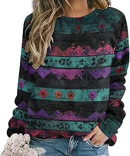Sponsored Ad - ZOCAVIA Women's Western Aztec Sweatshirts Casual Retro Ethnic Graphic Crewneck Long Sleeve Pullover Tops Fa...