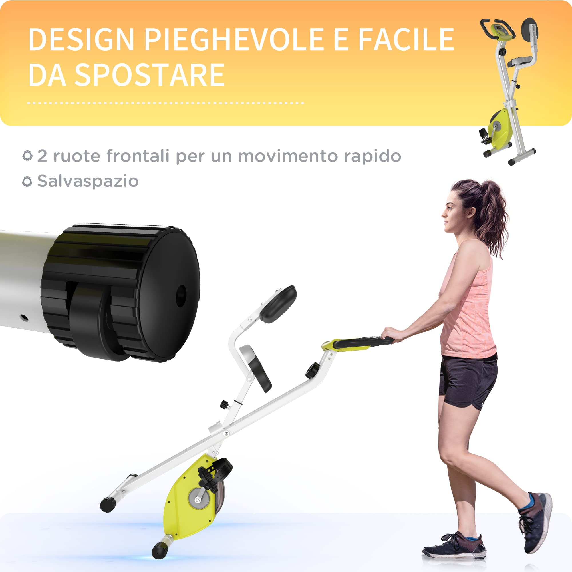 HOMCOM Cyclette Pieghevole da Fitness in Acciaio, Cyclette Magnetica Pieghevole da Casa con Altezza Regolabile, Resistenza Magnetica a 8 Livelli, Schermo LCD, 43x97x109cm