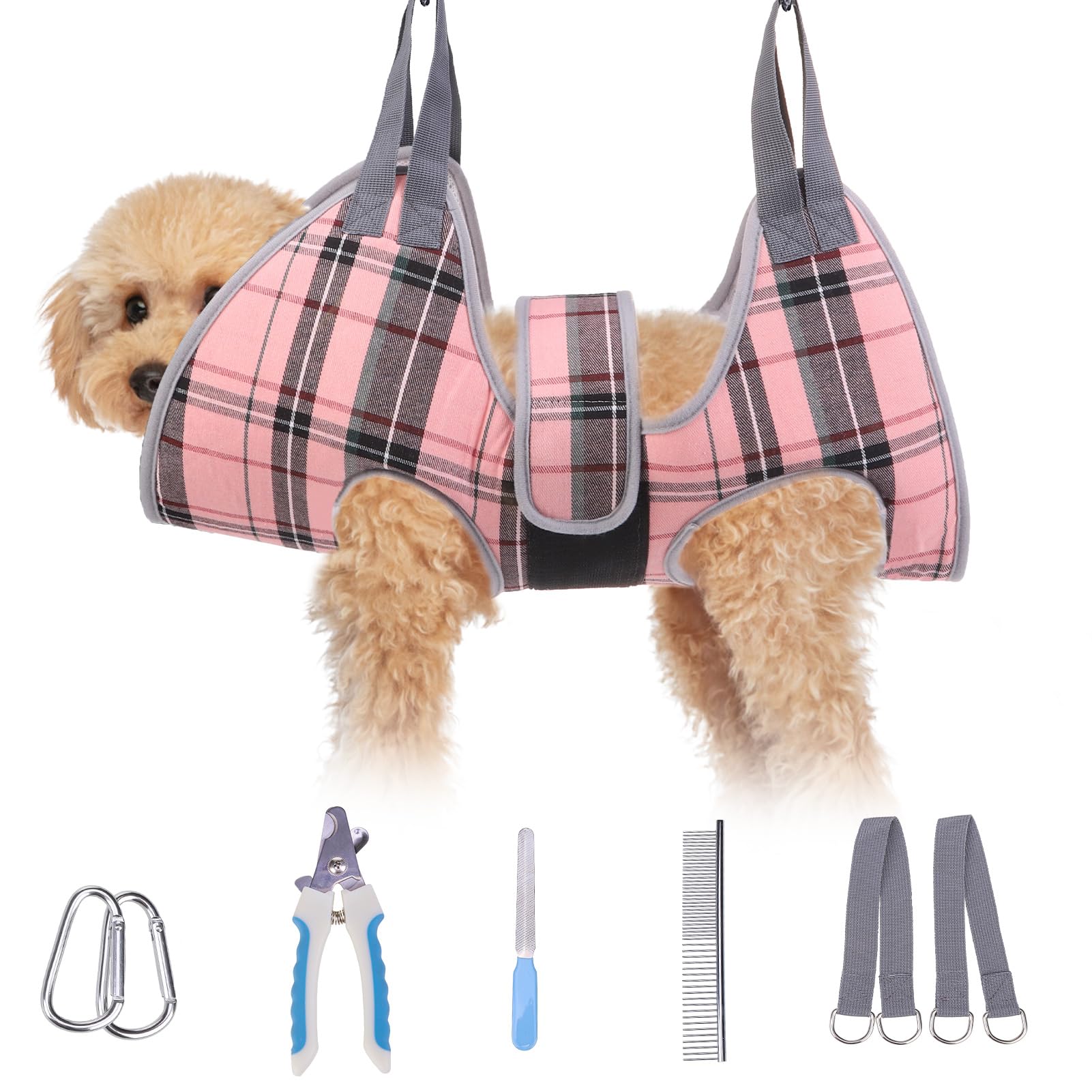 BEAUTYZOO Dog Grooming Hammock for Small Dogs Cat- Dog Sling for Nail Trimming/Clipping- Dog Hanging Harness Holder with Thick Fabric Neck Support &