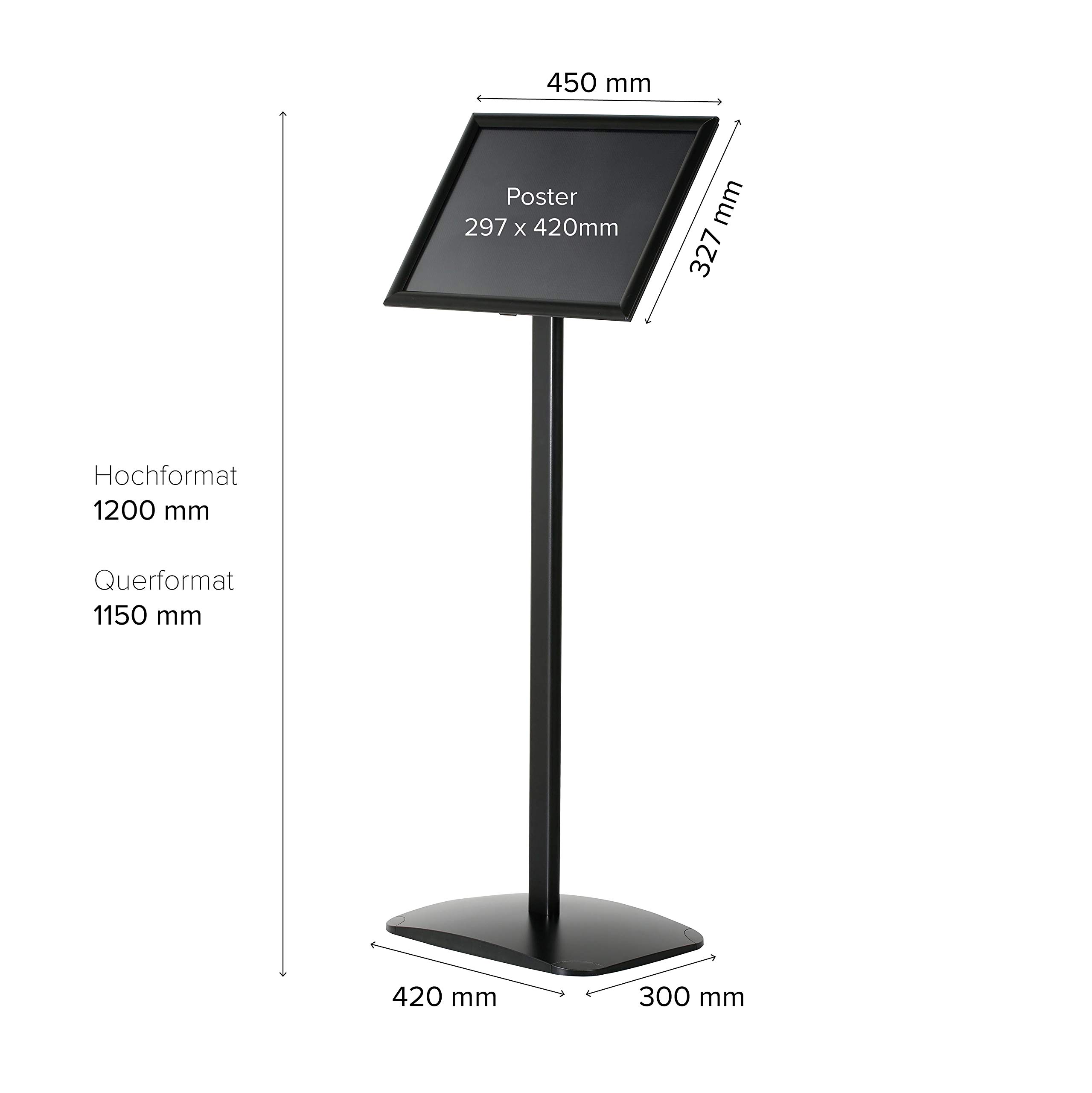 Espositore Informativo per Formati A3 | Elegante Supporto Pubblicitario Nero | Espositore A3 Verticale/Orizzontale | Totem Pubblicitario da Terra per Cartelli e Menu