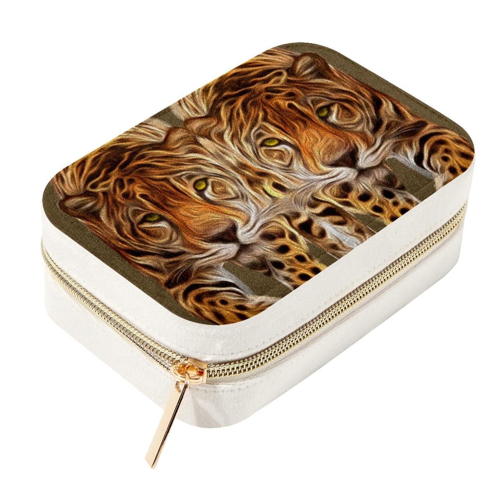 Boîte à bijoux tigre double couche en organiseur de voyage