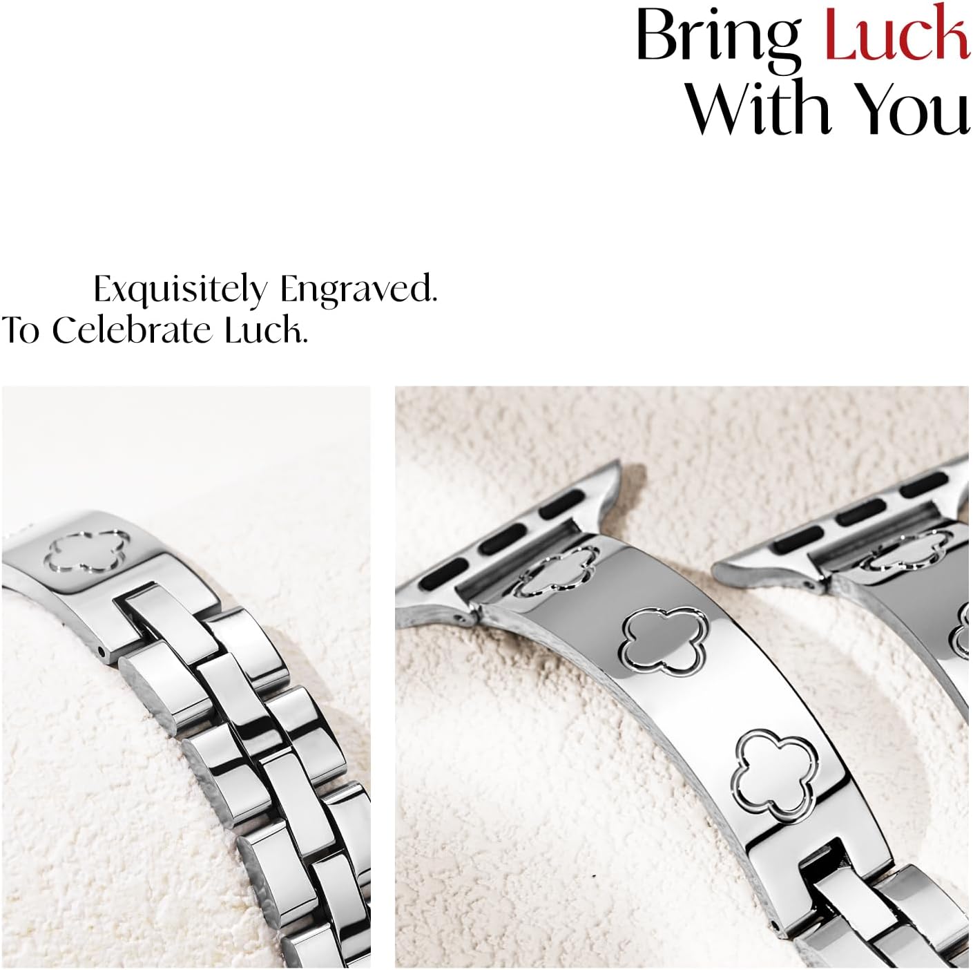 Missair Compatible with Apple Watch Band 38mm 40mm 41mm 42mm 44mm 45mm 46mm 49mm, Four Leaf Lucky Bracelet Women Dressy Stainless Steel Metal Clover Strap for iWatch Series 11 10 9 8 7 6 5 4 SE Ultra - Image 8