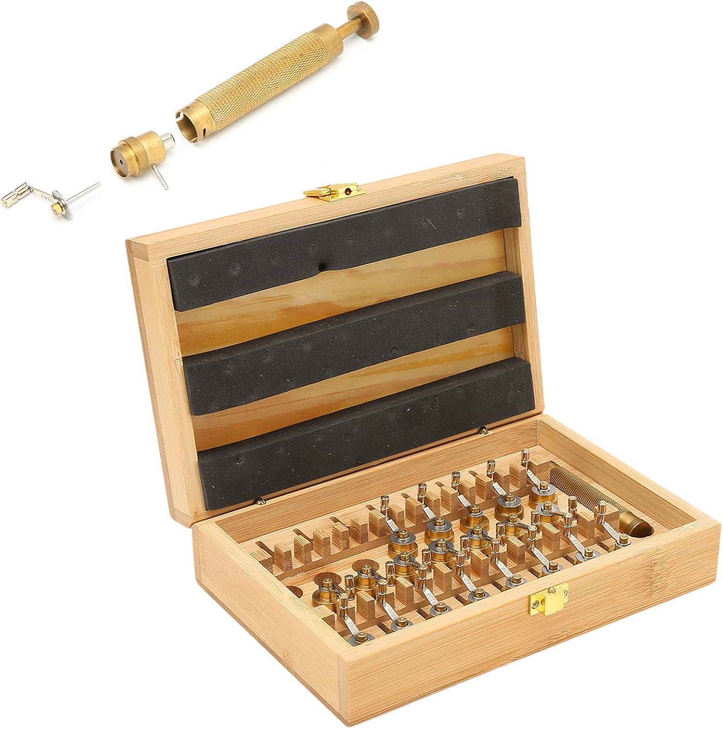 Yosoo Health Gear Watch Winder Professional Wristwatch Repairing Professional Winding Tool Accessory, High Precise Copper Watch Winding Tool Kit with Wooden Storage Box