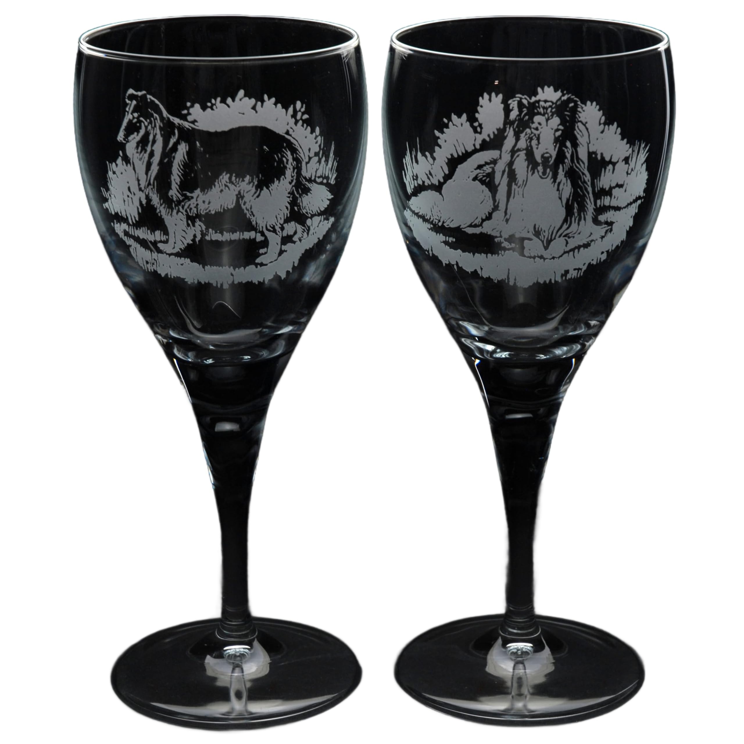 GLYPTIC Glass Art Rough Collie Dog Placement Hand Etched/Engraved Crystal Wine Glass โ image 1