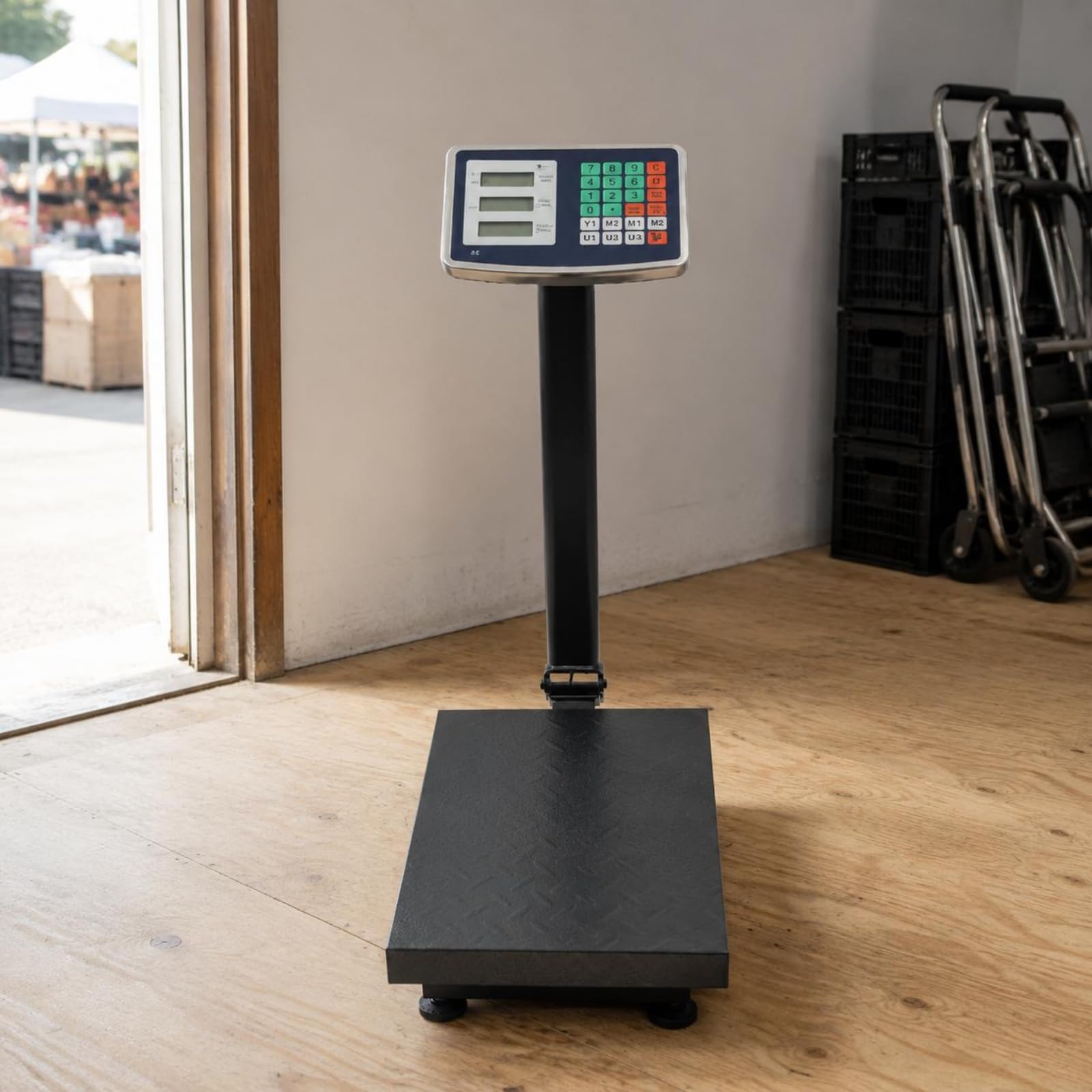 Bilancia Elettronica Ad Alta Precisione Display LED Bilancia Pieghevole da Negozio Multifunzione Attrezzatura Commerciale per Magazzino, Pulsanti In Acciaio, Schermo LCD, 150 Kg, 30x40 Cm