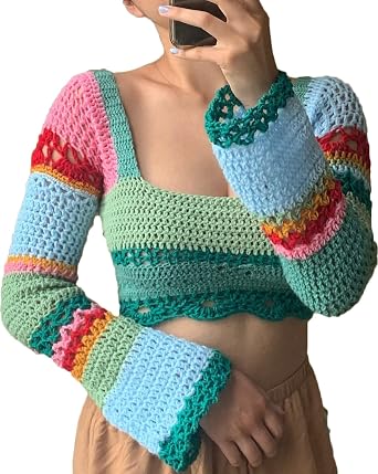 Women Hollow Out Crochet Knit Crop Top 