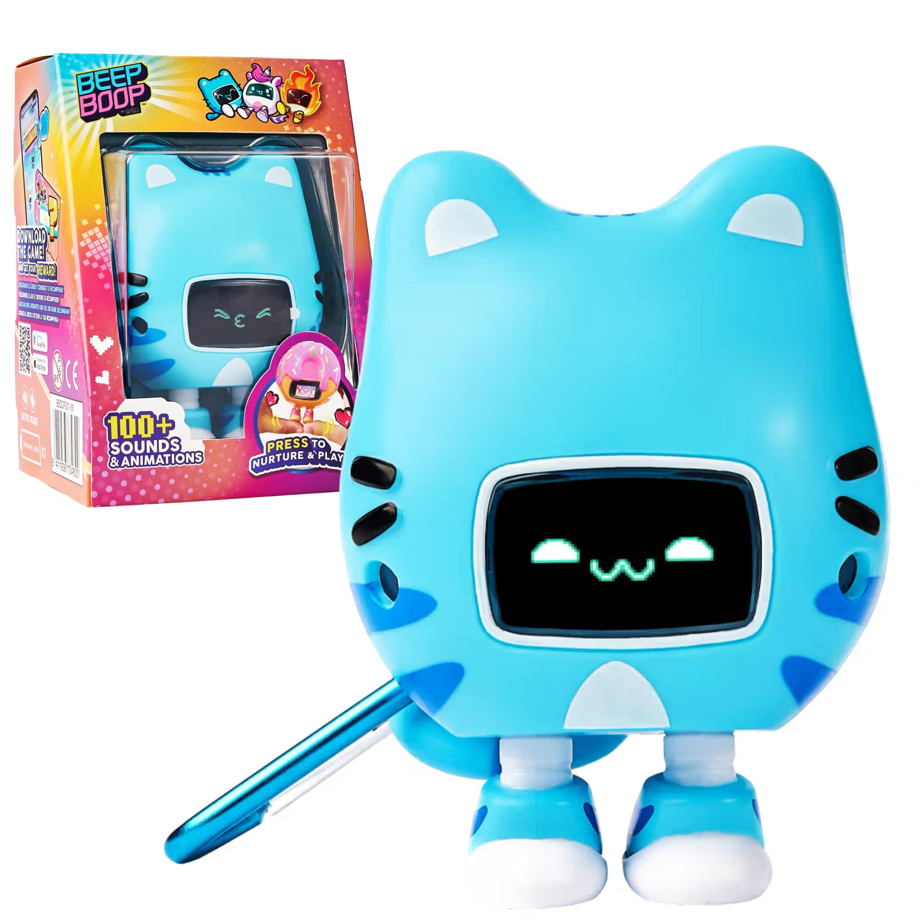 BEEPBOOP – Compagnon Interactif évolutif Avec 4 Mini-jeux, écran Couleur 80x40 Pixels – Modèle Flamme – Dès 6 Ans