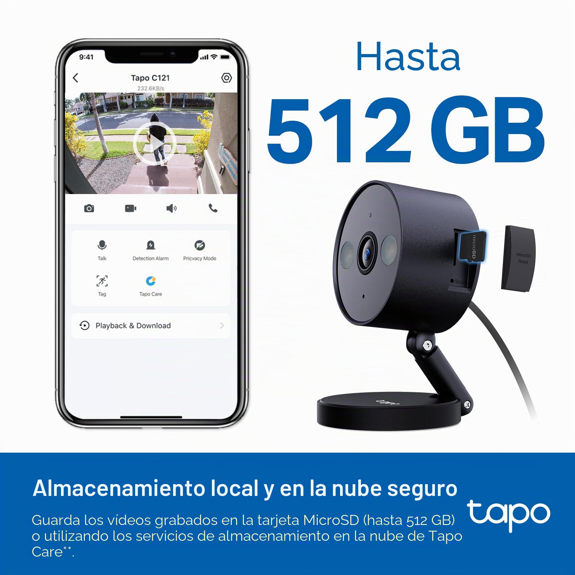 Tapo by TP-Link 2K QHD Cámara de Seguridad Interior/Exterior, visión Nocturna a Color, detección Gratuita de Personas/Mascotas/vehículos, Monitor de bebé, Almacenamiento Local/en la Nube, IP66, Doble