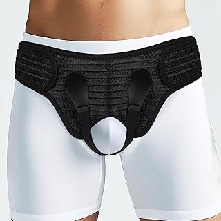 lefeke Hernia Belt for Men, Hernia Support Truss Brace for Groin Pain Relief, Hernia Truss for Bilateral, Adjustable Waist Guard Left or Right Side for Men & Women with 4 Compression Pads(M-black)