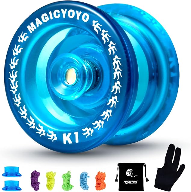 YOSTAR K1 Plus Responsive Yoyo for Kids beginner, Pro Yoyo Professional Plastic Yoyo with Yo-Yo Bag + Yo Yo Glove + 5 Yoyo Strings (Crystal Blue)