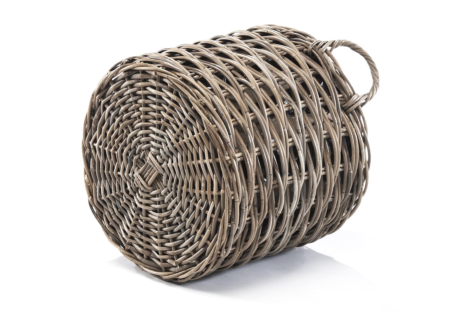 Kobolo Pflanzkorb KERT rund Grauer Rattankorb mit Folie 43x43x43 cm