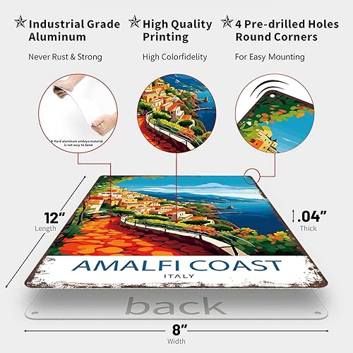Miniatura 2 de Funny Signs Poster 8x12inch Aluminum metal Tin Sign Amalfi Coast Wall Art Decoration Painting For Home Room Office Decor