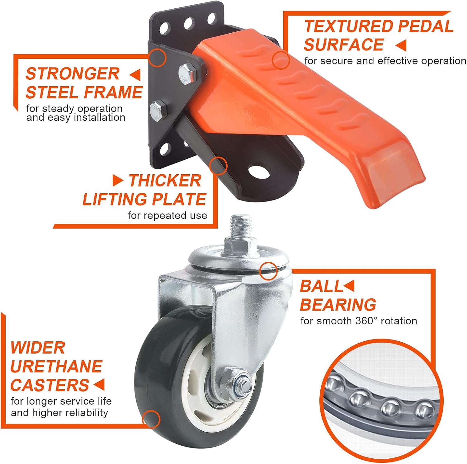 Ronlap Workbench Casters Kit 400KG Capacity, 3″ Heavy Duty Retractable