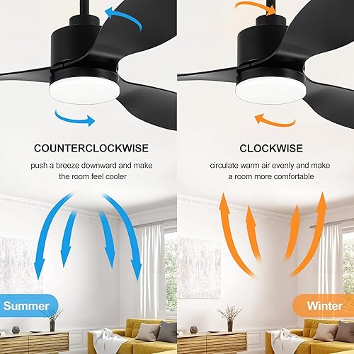 Miniatura 3 de Ventiladores de techo de 52 pulgadas con control remoto de luz LED, ventilador de techo moderno con motor de CC reversible, 3 cuchillas y 3