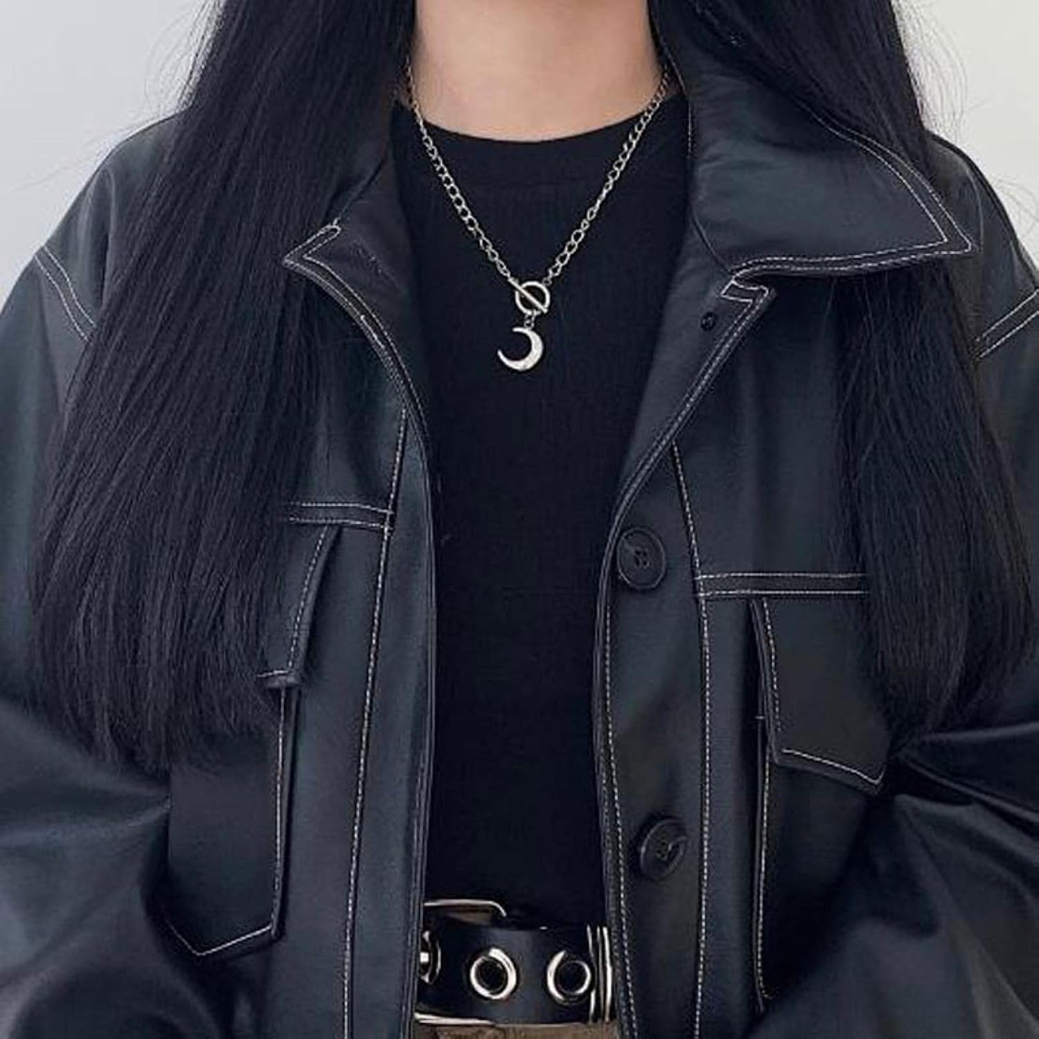 Necklaces for Women Collar Sliver Color Chunky Chain Moon Pendant Necklace Fashion，