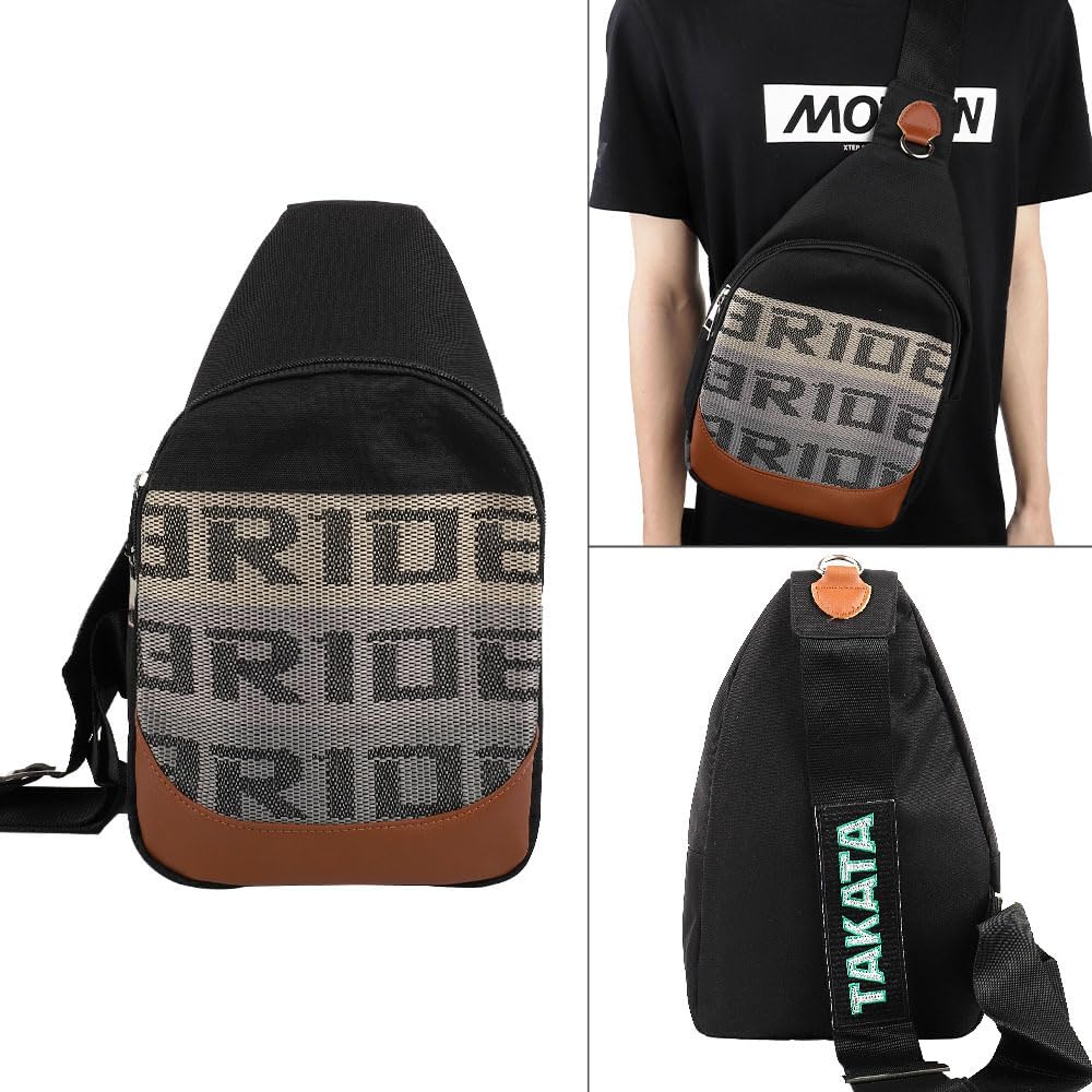 W-POWER JDM Bride Racing Backpack Brown Bottom with TAK Adjustable Straps, Gradation Crossbody Shoulder Daypack (GDN - Black Strap)