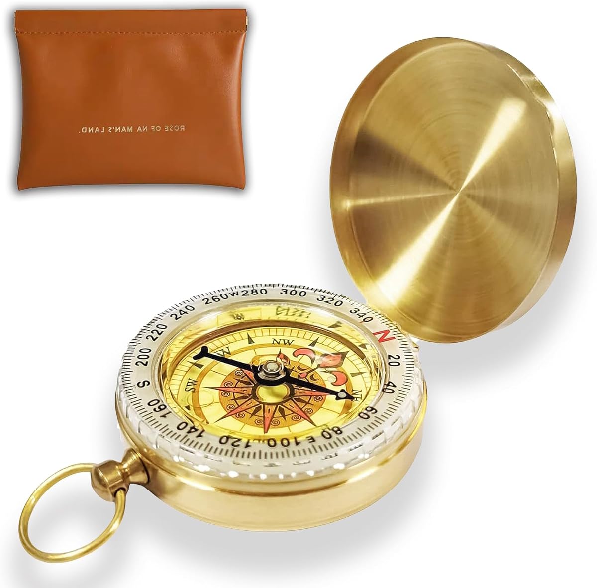 Messing Kompass Outdoor,Wasserdicht Kompass,Portable Wasserdicht Taschenkompass für Wandern, Taschenkompass für Kinder,Backpacking,Outdoor-Aktivitäten mit Ledertasche
