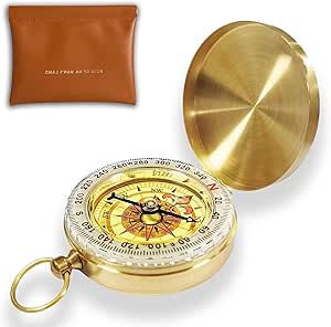 Messing Kompass Outdoor,Wasserdicht Kompass,Portable Wasserdicht Taschenkompass für Wandern, Taschenkompass für Kinder,Backpacking,Outdoor-Aktivitäten mit Ledertasche