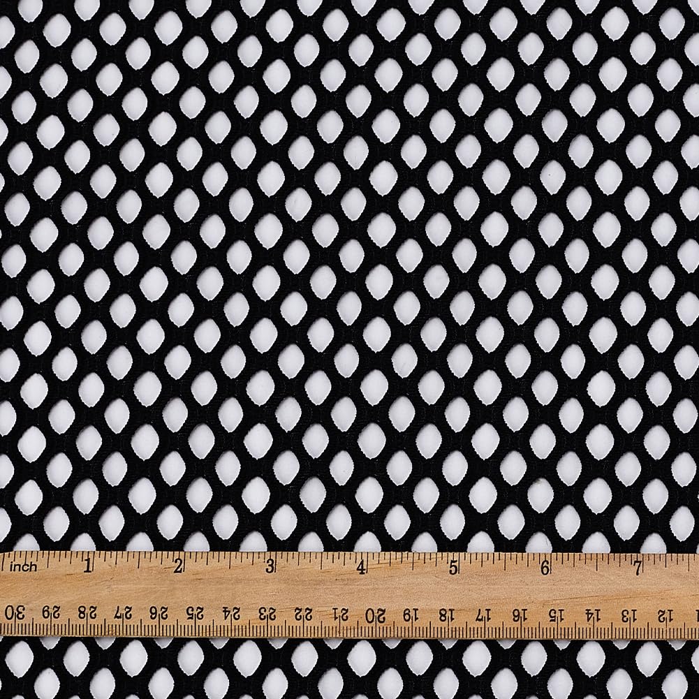 Tissu Maille Noire Extensible 4 Voies - 1,6 M De Large - Gros Trous Diamant - Pour Costumes, Robes, Décoration - 13