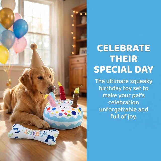 Foto 4 de 7 de Anseom Pastel de Cumpleaños para Mascotas, Hueso de Perro de Peluche Juguete