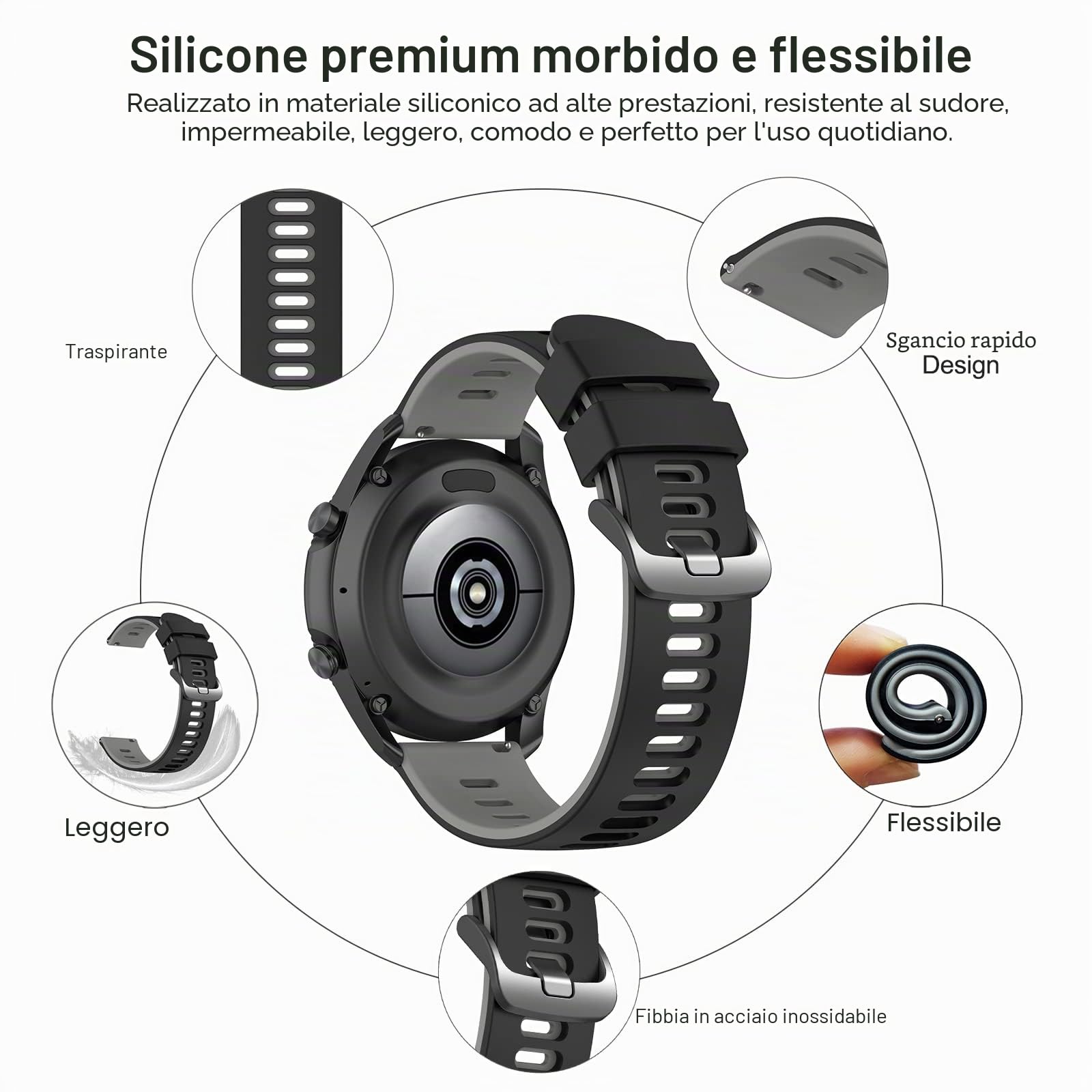 EZMVZKU 22mm Cinturino in Silicone per Samsung Galaxy Watch 3 45mm/Watch 46mm, per Amazfit GTR3/3 Pro/GTR4 Cinturino di Ricambio, per Huawei Watch GT runner/GT3 46mm Cinturino Sportivo