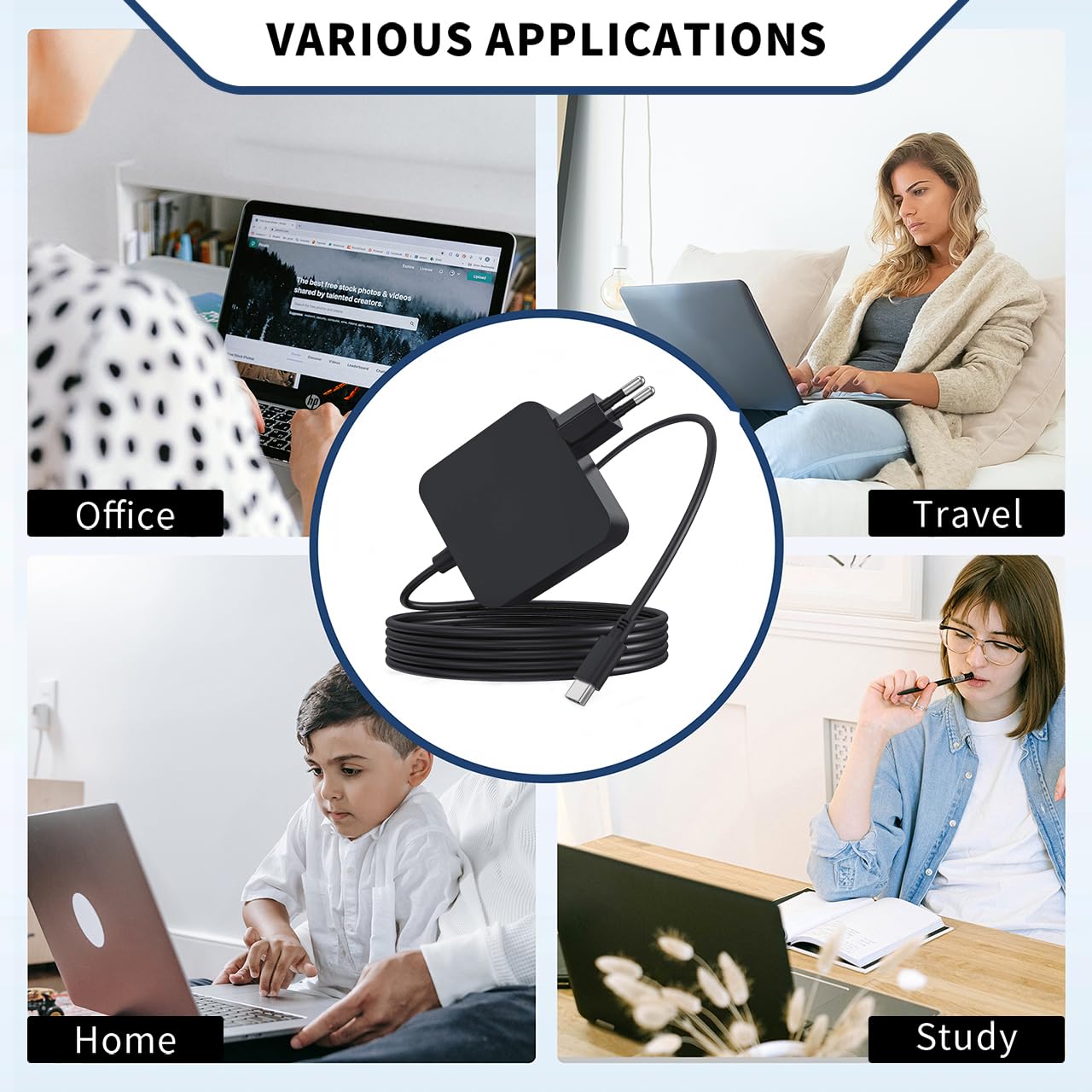 Chargeur USB-C 65W Portable – Compatible ASUS Zenbook, Chromebook, MacBook & Plus – Rapide Et Fiable