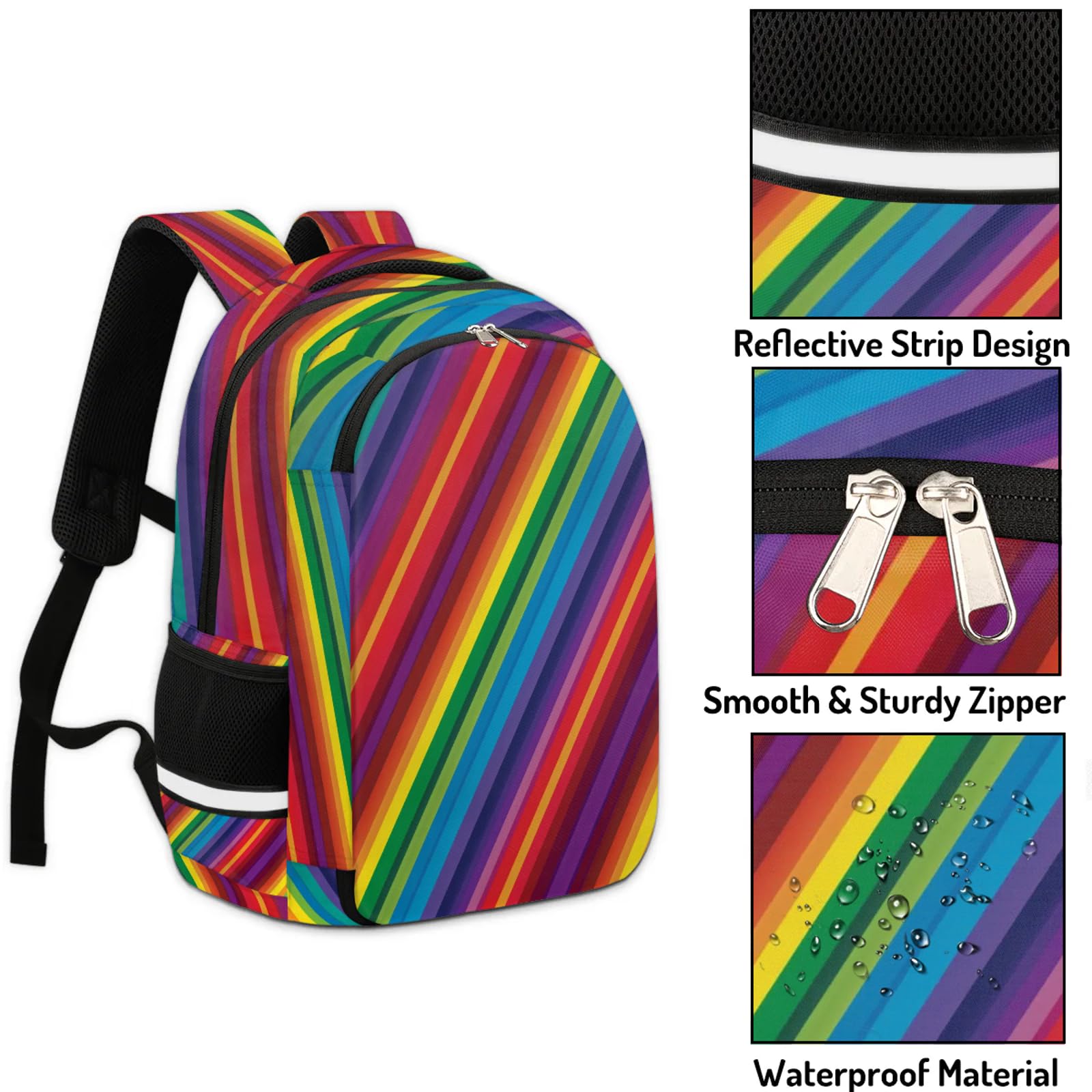 Geometryczny tęczowy plecak wielofunkcyjny plecak o dużej pojemności szkolna torba na książki plecak turystyka podróż na co dzień laptop plecak torby dla chłopców dziewcząt mężczyzn kobiet, Kolor, L