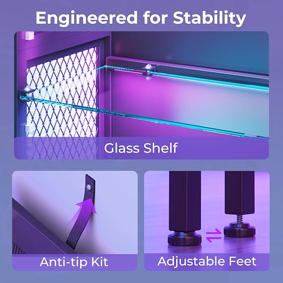 AODK Display Case with Glass Shelves, RGB Light 4-Tier Display Cabinet