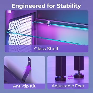 AODK Display Case with Glass Shelves, RGB Light 4-Tier Display Cabinet