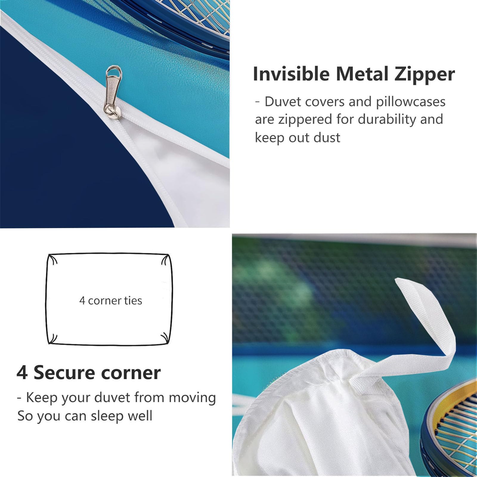 Juego de Ropa de Cama de 3 Piezas,Microfibra Suave Transpirable Moderno tenisJuego de Fundas Edredón con 1 Funda Nórdica + 2 Funda de Almohada (Deportes 220 x 240 cm