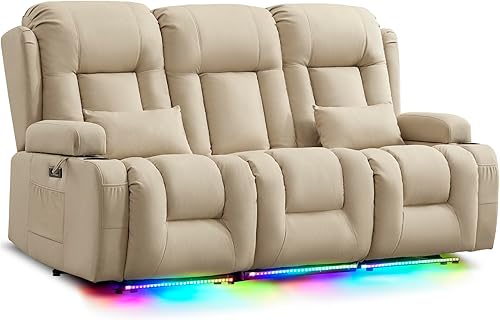 Miniatura 27 de URRED Sofá reclinable de dos plazas con masaje y calor, sofá biplaza reclinable eléctrico con consola, asiento de cine en casa con luces LED,