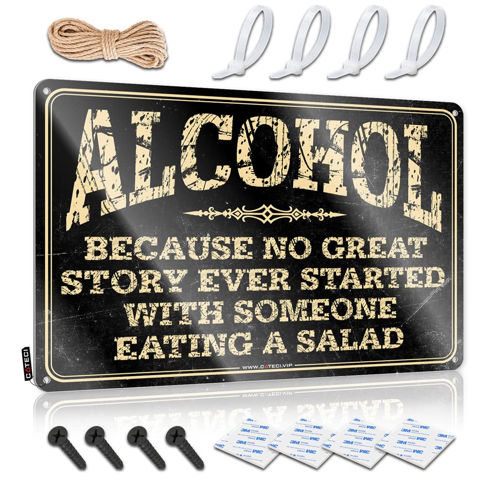 Tiki Decorations Matal Sign Accessory | Because No Great Story Ever Started With Someone Eating A Salad Square Cottage Decoration(20X30CM)