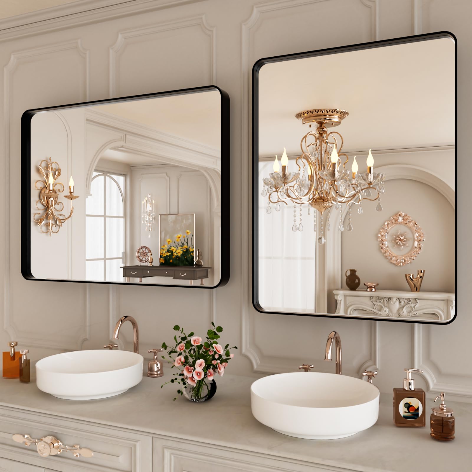 Espejo Rectangular Grande Para Baño 28x60 Pulgadas – Marco Metal Negro, Vidrio Templado, Fácil De Instalar