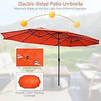 Vista 7 de Tangkula Sombrilla de patio de doble cara, sombrilla de mesa doble extragrande con manivela, base de paraguas, seguro de seguridad, ventilación