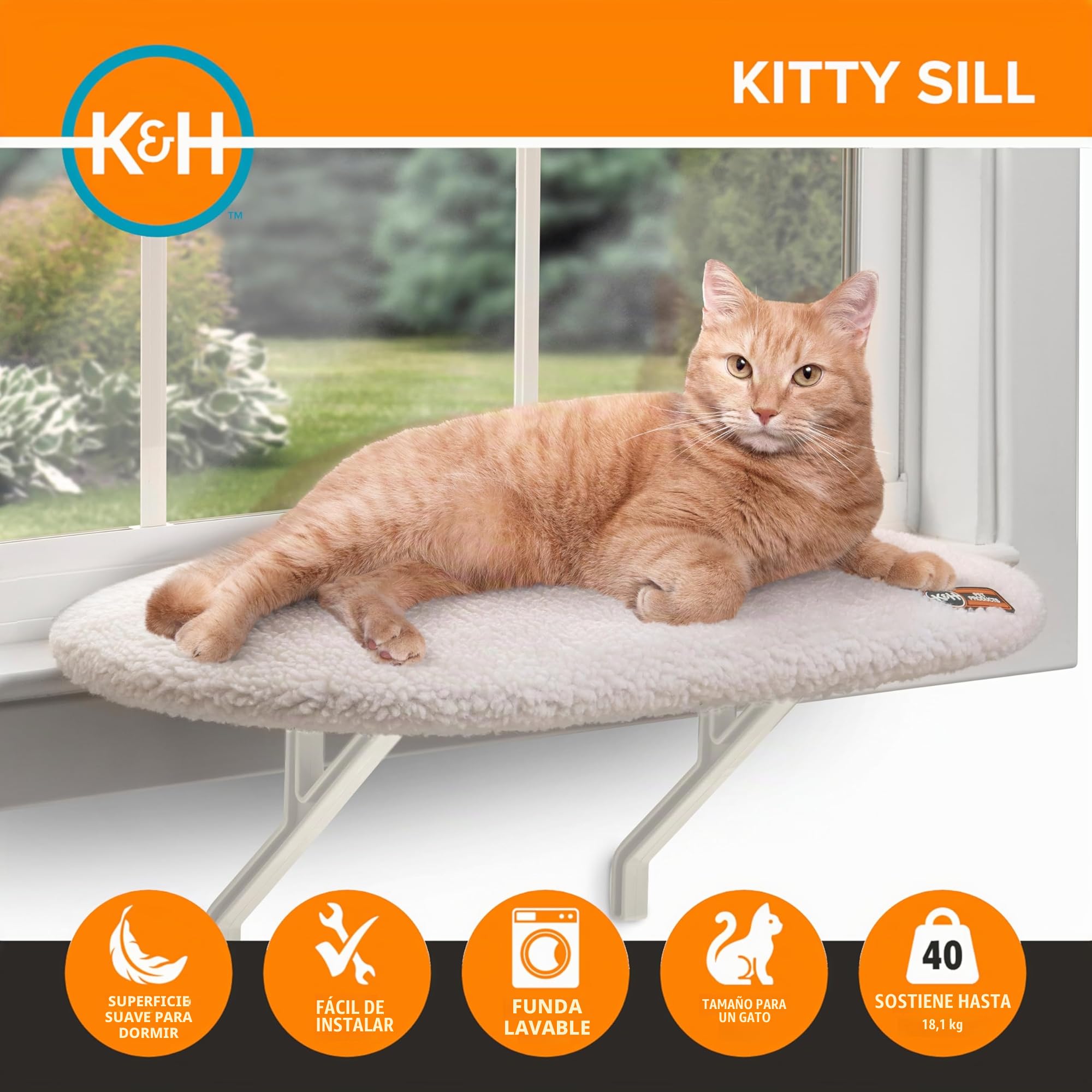 K&H Pet Products - Hamaca para Ventana de Gato, Cubierta de Forro Polar Suave, fácil Ajuste, Funda Lavable a máquina, 35,5 cm x 60,96 cm, Color Crema