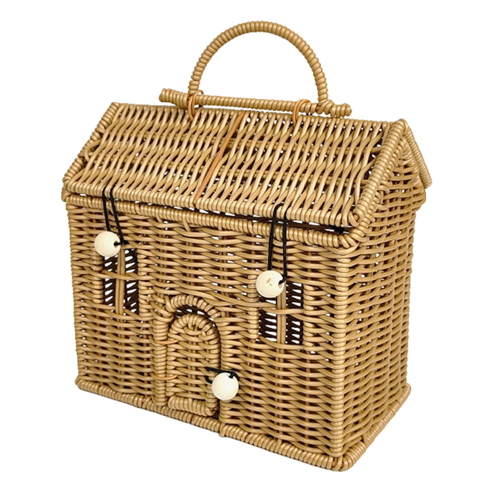 Creative House Shape Woven Rattan Storage Basket Featuring Portable Handle for Home Decors Picnics Gift User Friendly Materials Multipurpose Basket