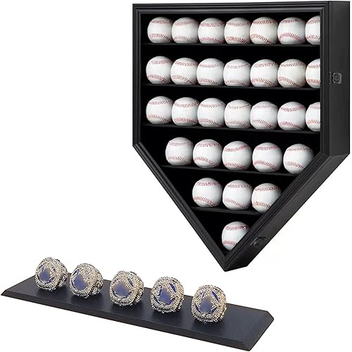 30 expositores de béisbol de madera para pelotas de béisbol de montaje en pared, caja de sombra de béisbol con cerradura antidecoloración,