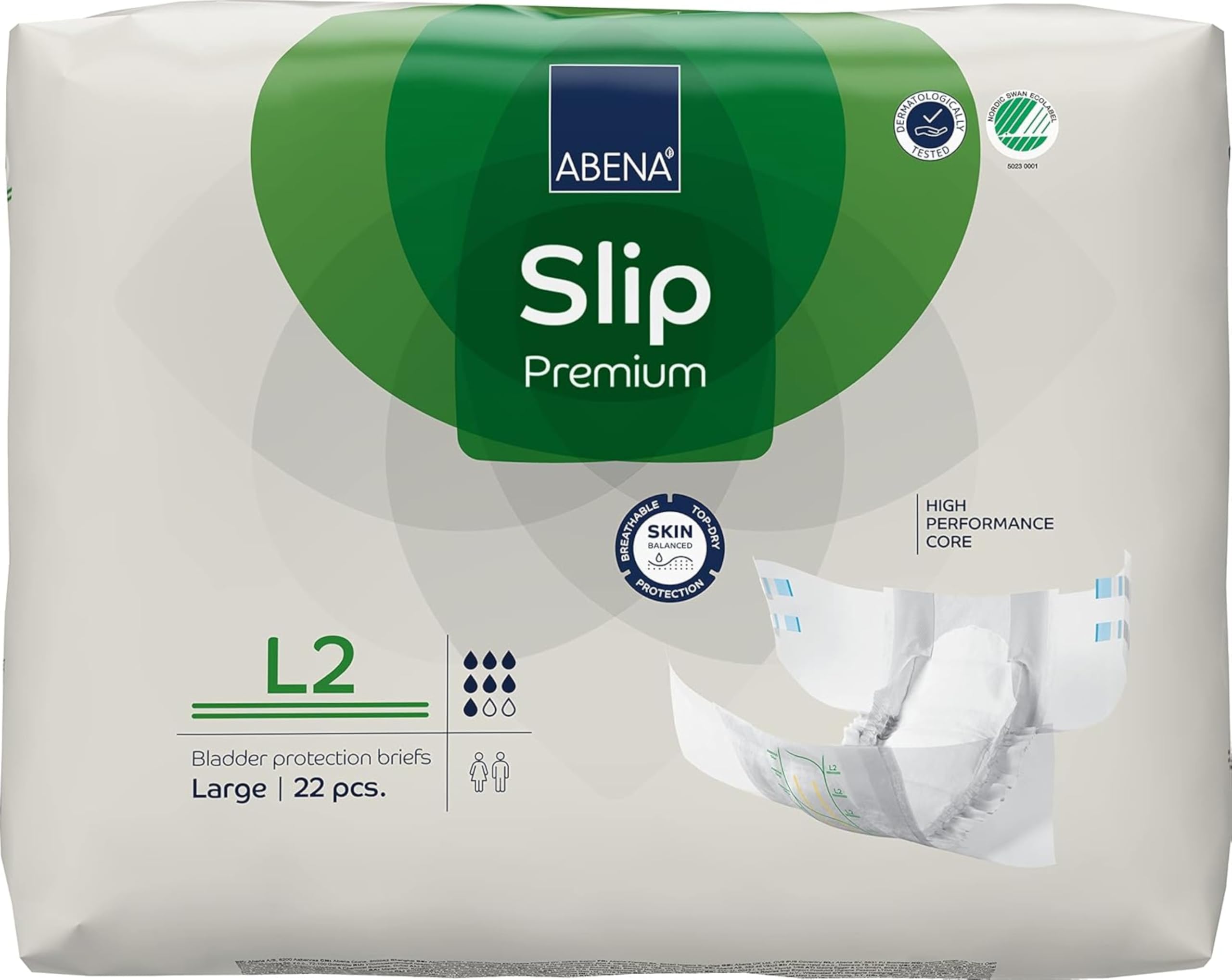 ABENA Slip Premium All-In-One Incontinence Pads For Men & Women, Eco-Labelled - Large 2, 100-150cm Waist, 3100ml Absorbency, 22PK