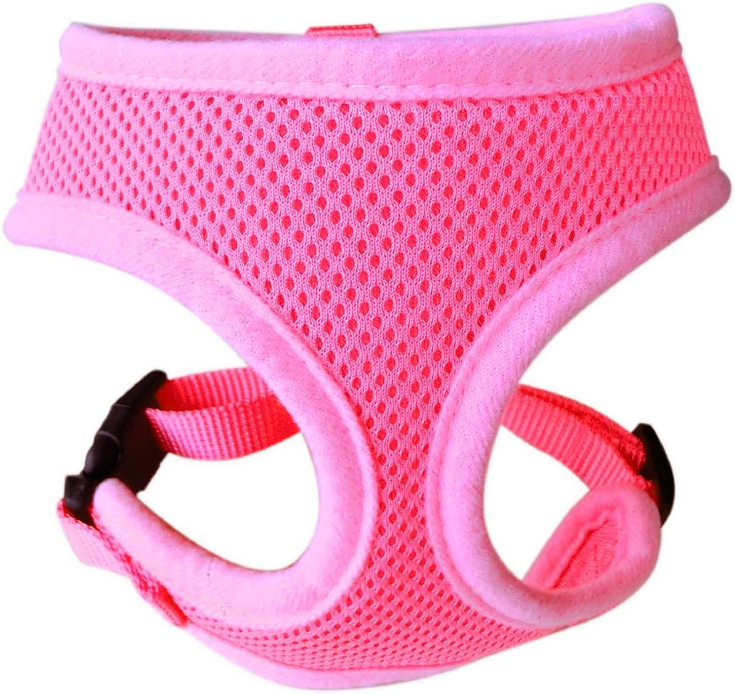 FUNPET Soft Mesh Dog Harness No Pull Comfort Padded Vest for Small Pet Cat and Puppy Pink XS