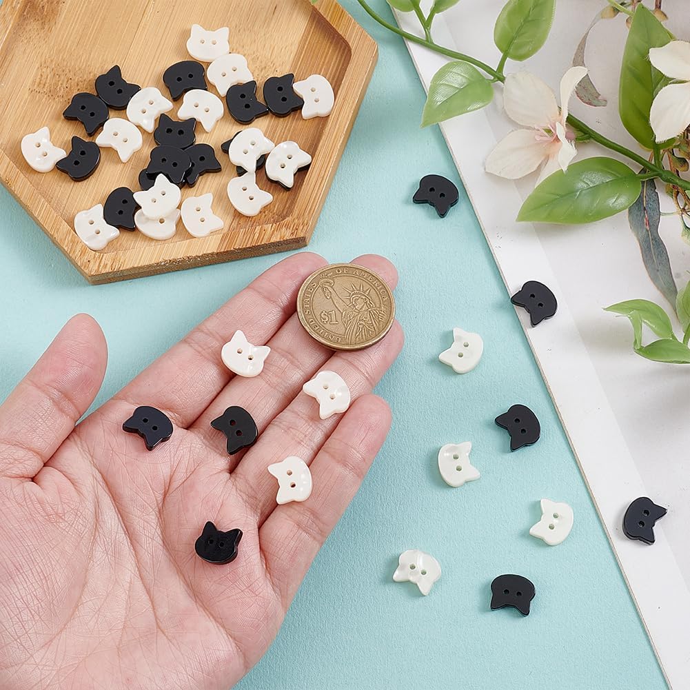 arricraft 60 Pcs Cat Shape Buttons, 2-Hole Resin Buttons White and Black Cat Decorative Button for Sewing Crafts Christmas Decorations DIY Projects 0.39x0.47x0.1 Inch image 3