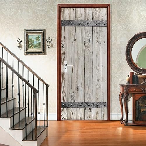 Miniatura 7 de Adhesivos 3D para puertas interiores, madera con textura de metal, vinilo extraíble, autoadhesivo, póster de puerta, papel tapiz mural para