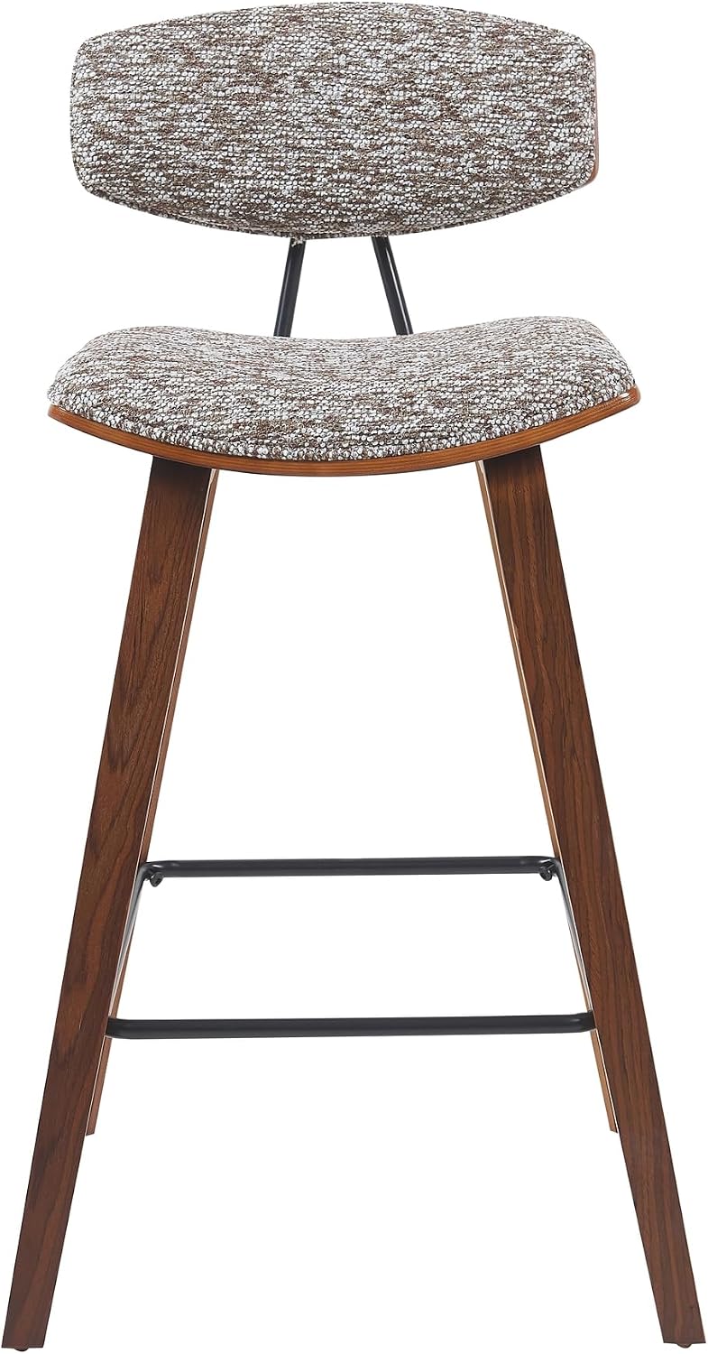 Armen Living Fox Modern Counter Height Bar Stool with Speckled Brown Upholstered Seat and Walnut Wood Frame