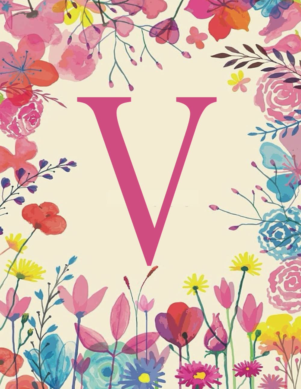 V: Monogram Initial O Notebook for Women, Girls and School, Pink Floral 8.5 x 11 inches
